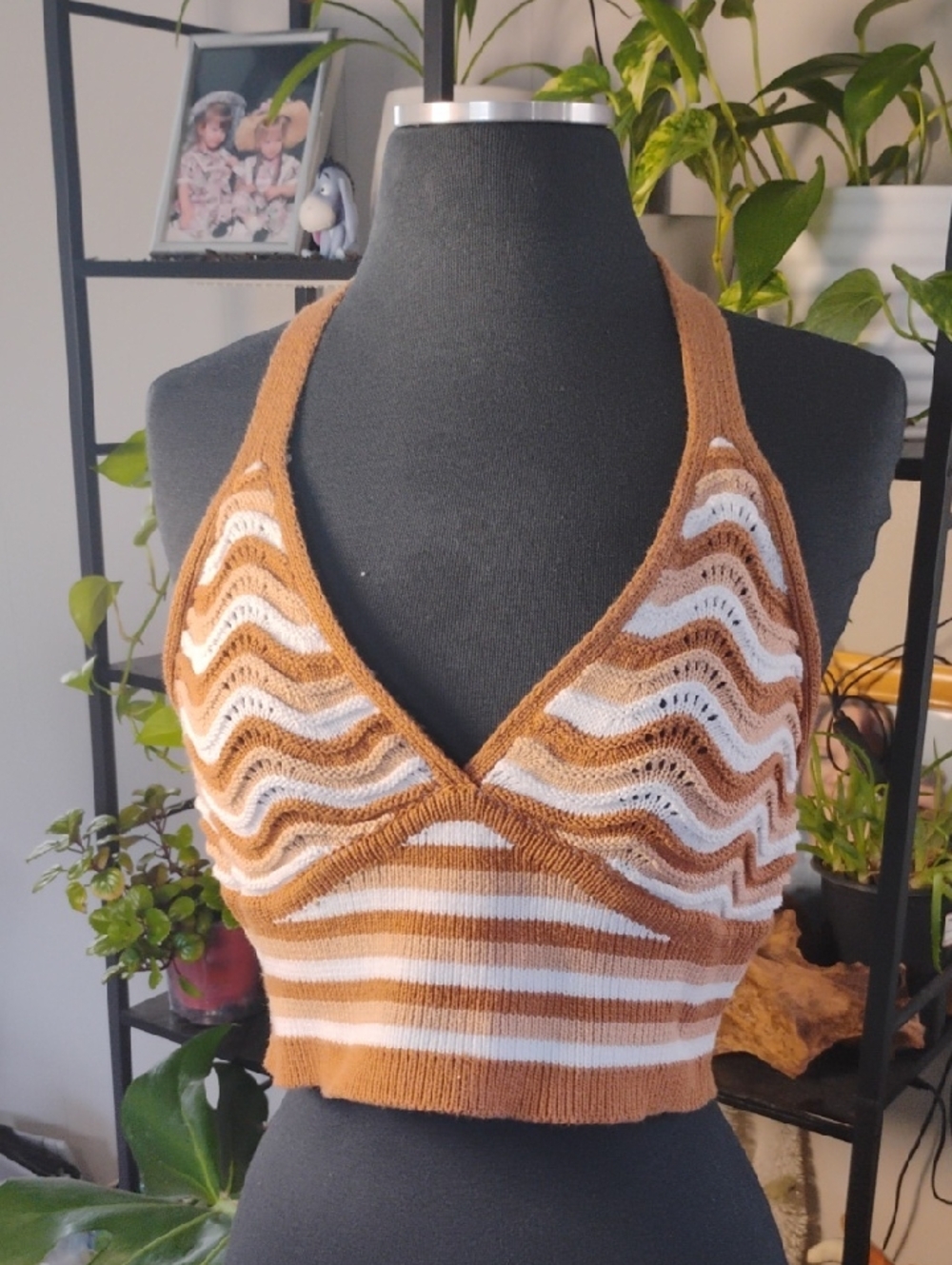 🚨5/$25🚨No Boundaries Striped Knit Halter Crop Top in Brown and White